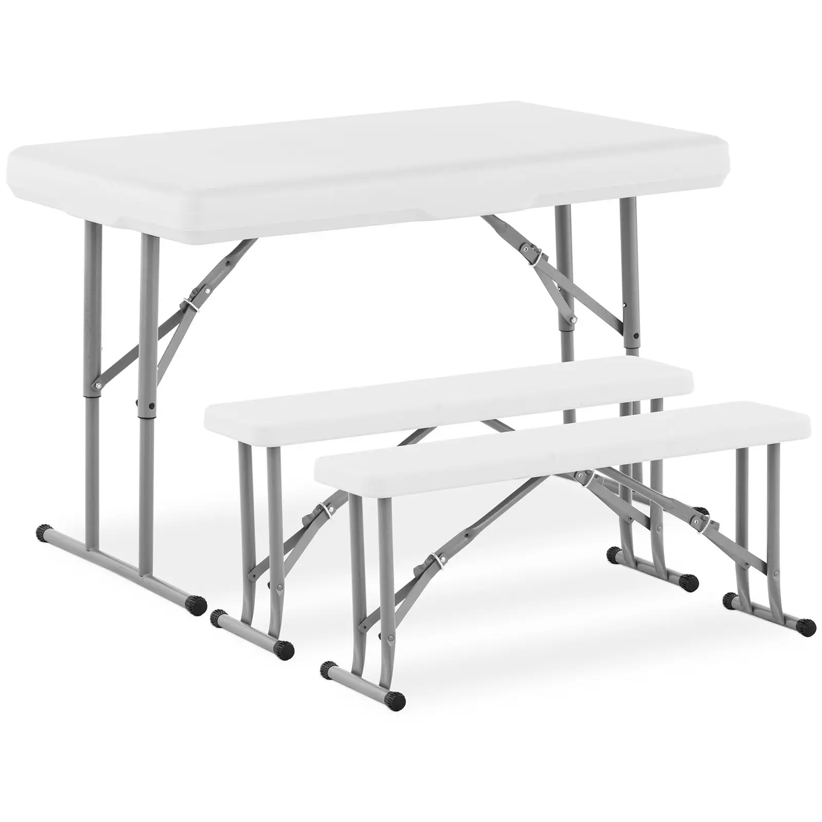 Ensemble table et bancs pliables - Trois pièces - Royal Catering - 150 kg - White
