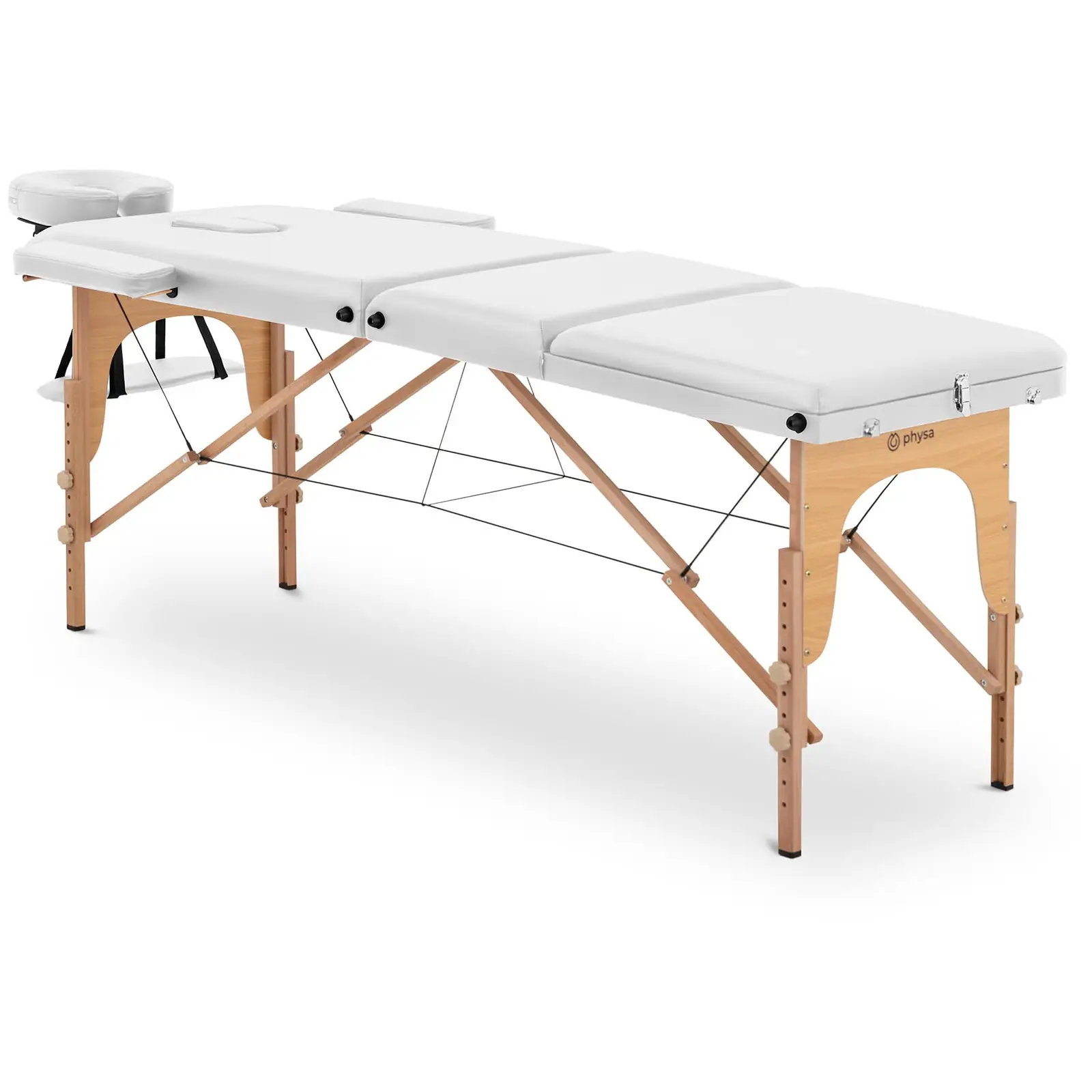 Table de massage pliante - extra large (70 cm) - repose-pieds inclinable - bois de hêtre - blanc
